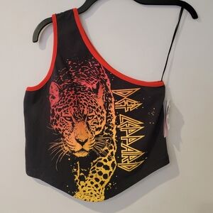 Def Leppard One Shoulder Crop Band Tee Size M